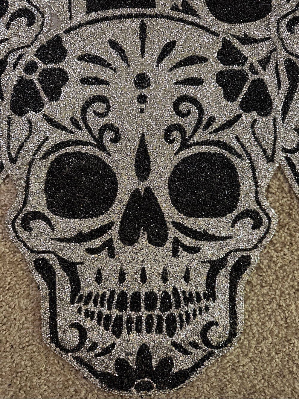 Glitter Sugar Skull Placements – Black and Silver Set of 4